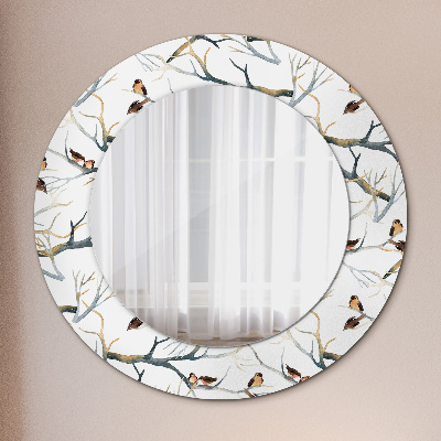 Kulaté dekorativní zrcadlo Větve vrabců ptáků