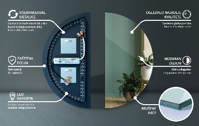 Půlkruhové zrcadlo s LED podsvícením