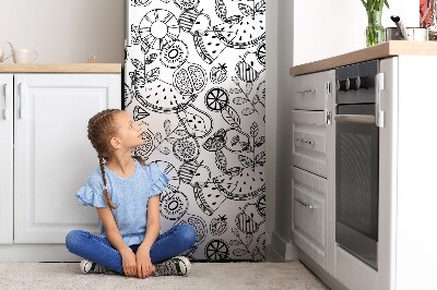 Magnet na ledničku Nakreslené černé a bílé ovoce