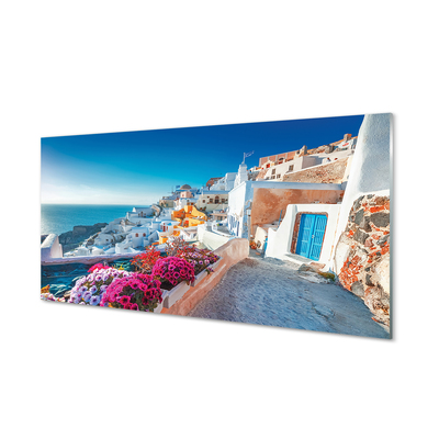 akrylový obraz Budovy Řecko mořské květiny
