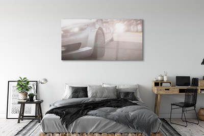 akrylový obraz Stříbrné auto street tree