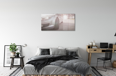 akrylový obraz Stříbrné auto street tree