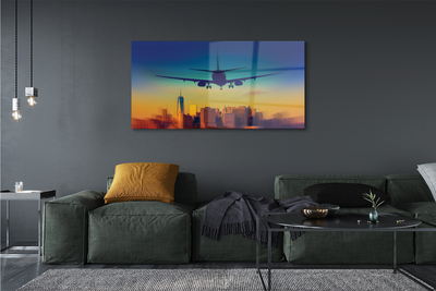 akrylový obraz Velkoměsto oblačnosti letadlo západ