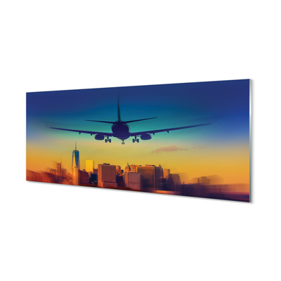 akrylový obraz Velkoměsto oblačnosti letadlo západ