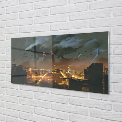 akrylový obraz Město v noci kouř monster