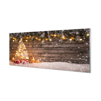 akrylový obraz Vánoční strom dekorace sníh