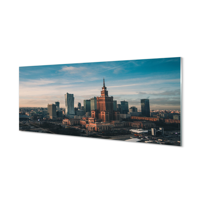 akrylový obraz Varšava panorama mrakodrapů svítání
