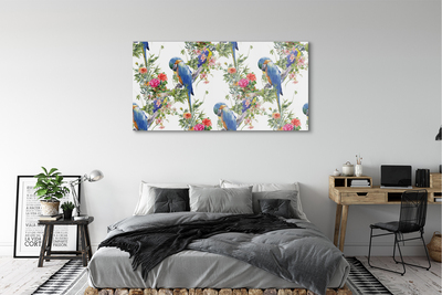 akrylový obraz Ptáci na větvi s květinami