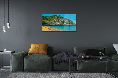 akrylový obraz Španělsko pláž horské městečko