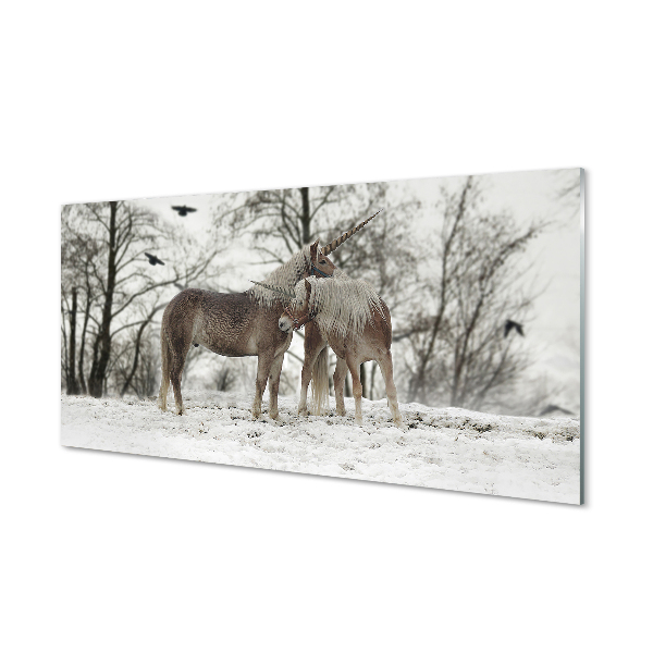 akrylový obraz Zimní lesní jednorožci