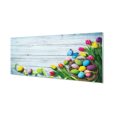 akrylový obraz Eggs tulipány motýl
