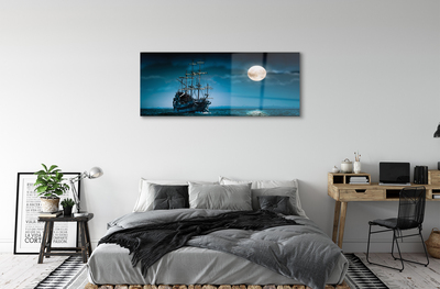 akrylový obraz Sea city měsíc loď