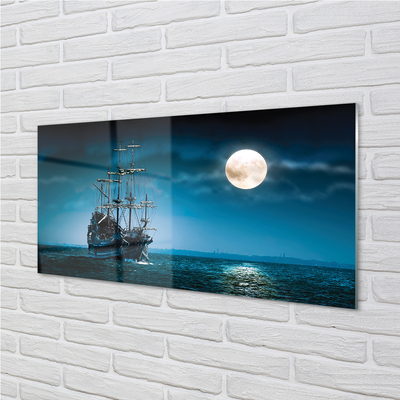 akrylový obraz Sea city měsíc loď