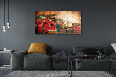 akrylový obraz Dárky vánoční ozdoby světla