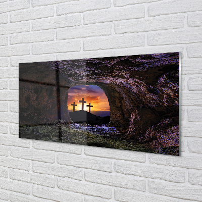 akrylový obraz kříže při západu slunce