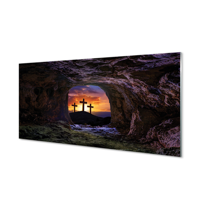 akrylový obraz kříže při západu slunce