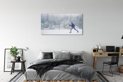 akrylový obraz Les v zimě sníh muž