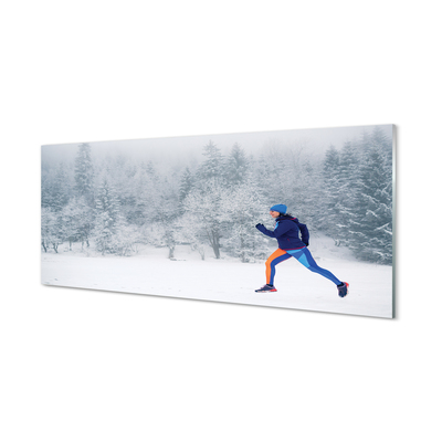 akrylový obraz Les v zimě sníh muž