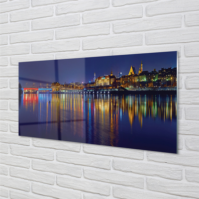akrylový obraz Varšava město noc řeka most
