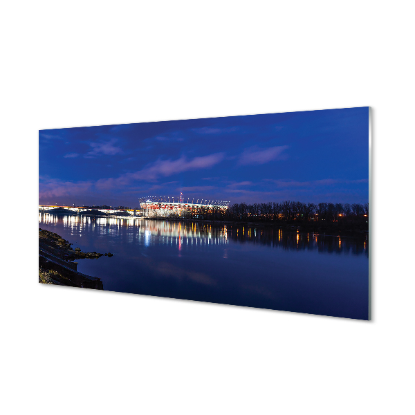 akrylový obraz Varšavský stadion river most v noci