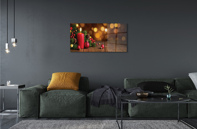 akrylový obraz Svíčka větvičky cetky prkno
