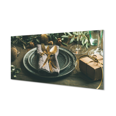 akrylový obraz Talíř příbory ozdoby dárky