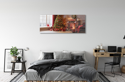 akrylový obraz Ozdoby na vánoční stromeček dárky ohniště