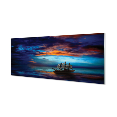 akrylový obraz Zataženo mořská loď večer