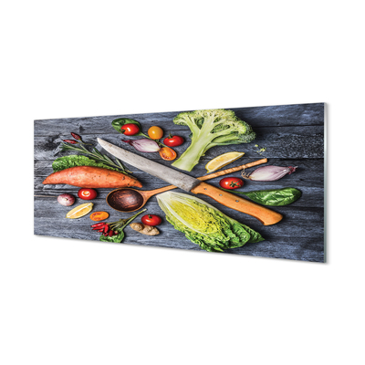 akrylový obraz Nůž vlákna příze špenát rajčata