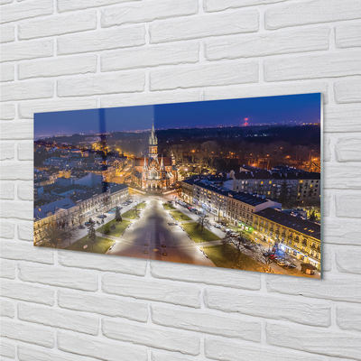 akrylový obraz Noční panorama Krakow kostela