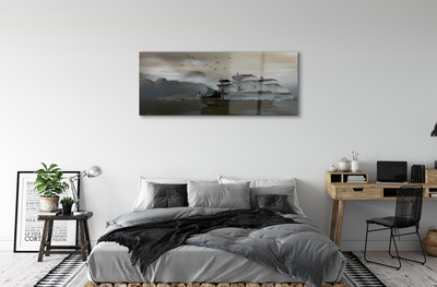akrylový obraz mořské loď hory
