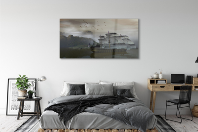 akrylový obraz mořské loď hory