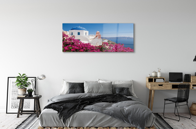 akrylový obraz Řecko květiny mořské stavby