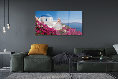 akrylový obraz Řecko květiny mořské stavby