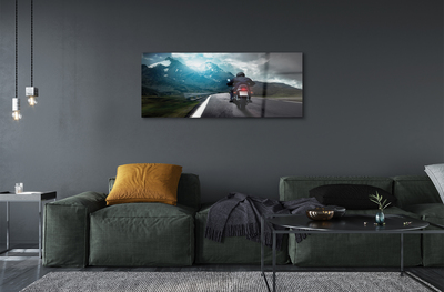 akrylový obraz Motocyklu horské silnici muž nebe