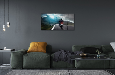 akrylový obraz Motocyklu horské silnici muž nebe