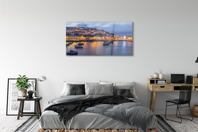 akrylový obraz Město noční moře loď