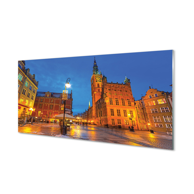 akrylový obraz Gdańsk Staré Město v noci kostel