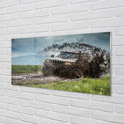 akrylový obraz Auto Field hory mraky