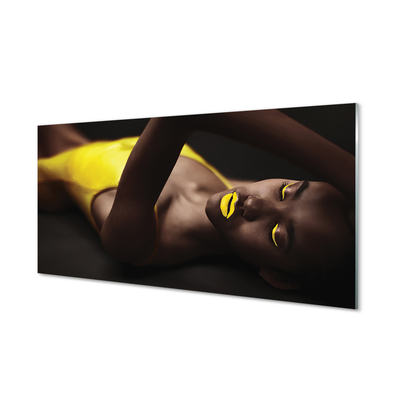 akrylový obraz Žena žlutá ústa