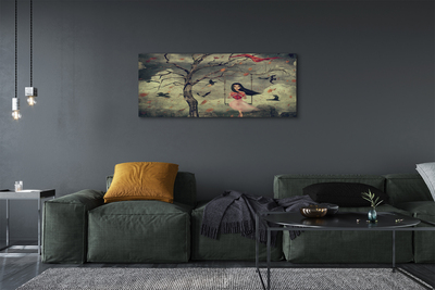 Obrazy na plátně Strom ptáci mraky dívka rocková