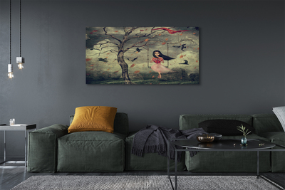 Obrazy na plátně Strom ptáci mraky dívka rocková