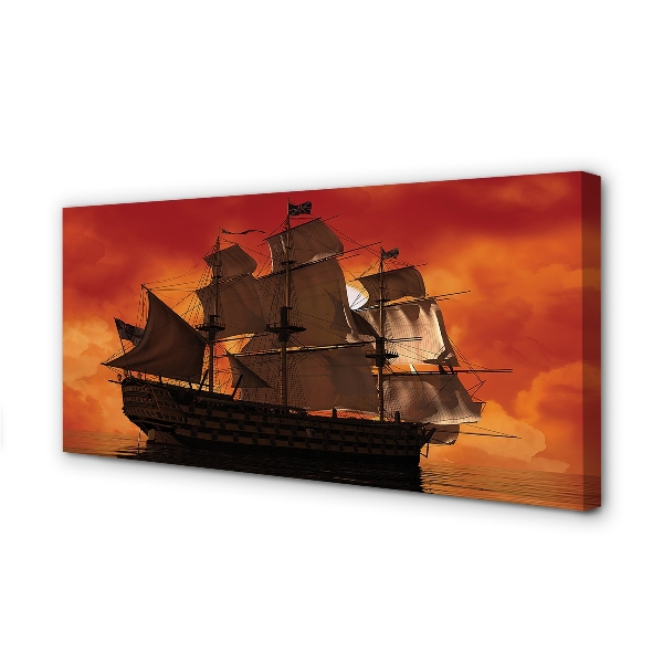 Obrazy na plátně Loď moře oranžová obloha