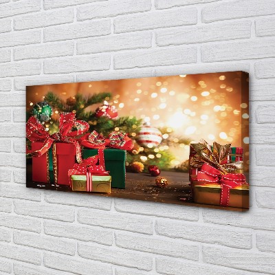 Obrazy na plátně Dárky vánoční ozdoby světla