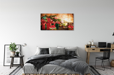 Obrazy na plátně Dárky vánoční ozdoby světla