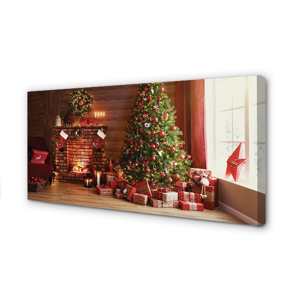 Obrazy na plátně Krbová dárky vánoční stromky