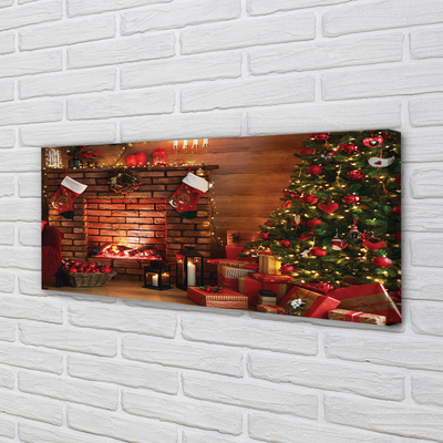Obrazy na plátně Ozdoby na vánoční stromeček dárky ohniště