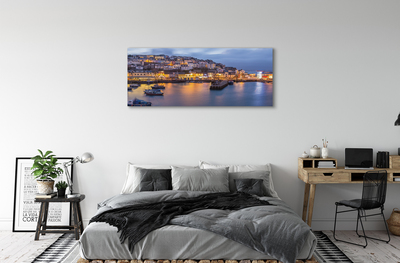 Obrazy na plátně Město noční moře loď