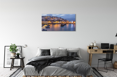 Obrazy na plátně Město noční moře loď