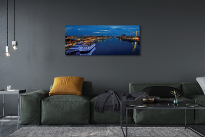 Obrazy na plátně Loď moře město na noční obloze